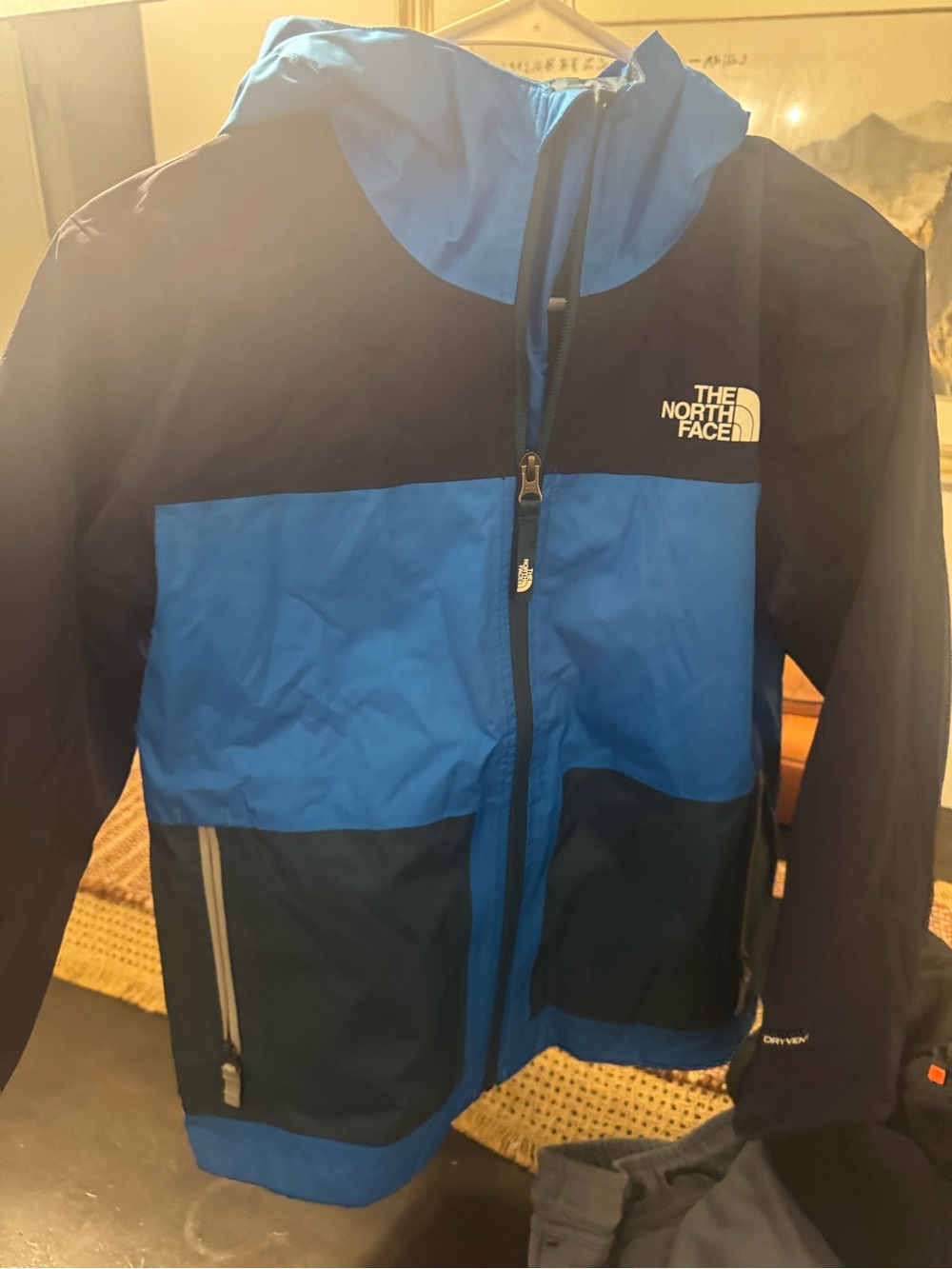 The North Face Kids Navy and Bright Blue Hooded Rain Jacket